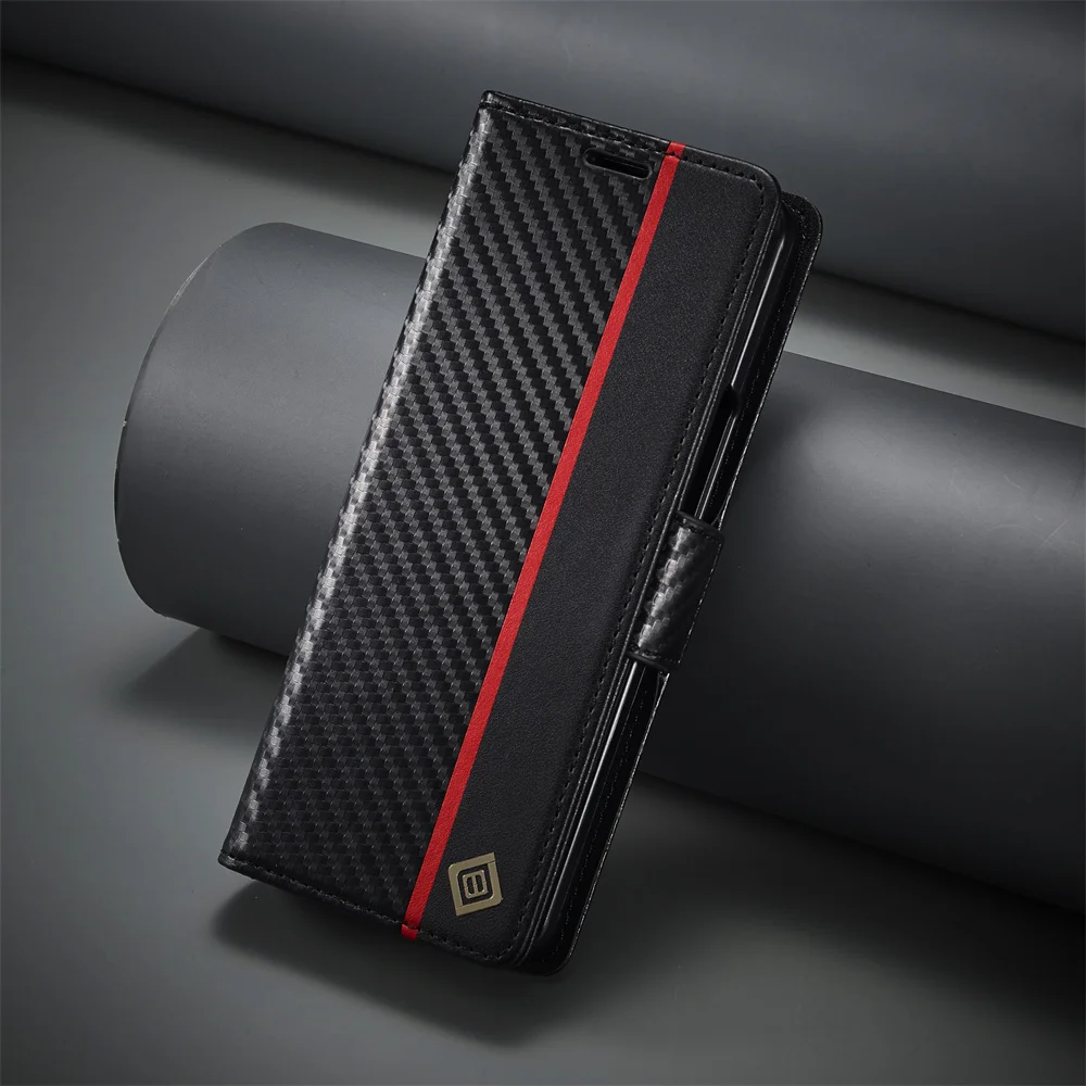 Luxury Carbon Fiber PU Leather - đánh giá và giá Leather Wallet Card Holder Phone Cover