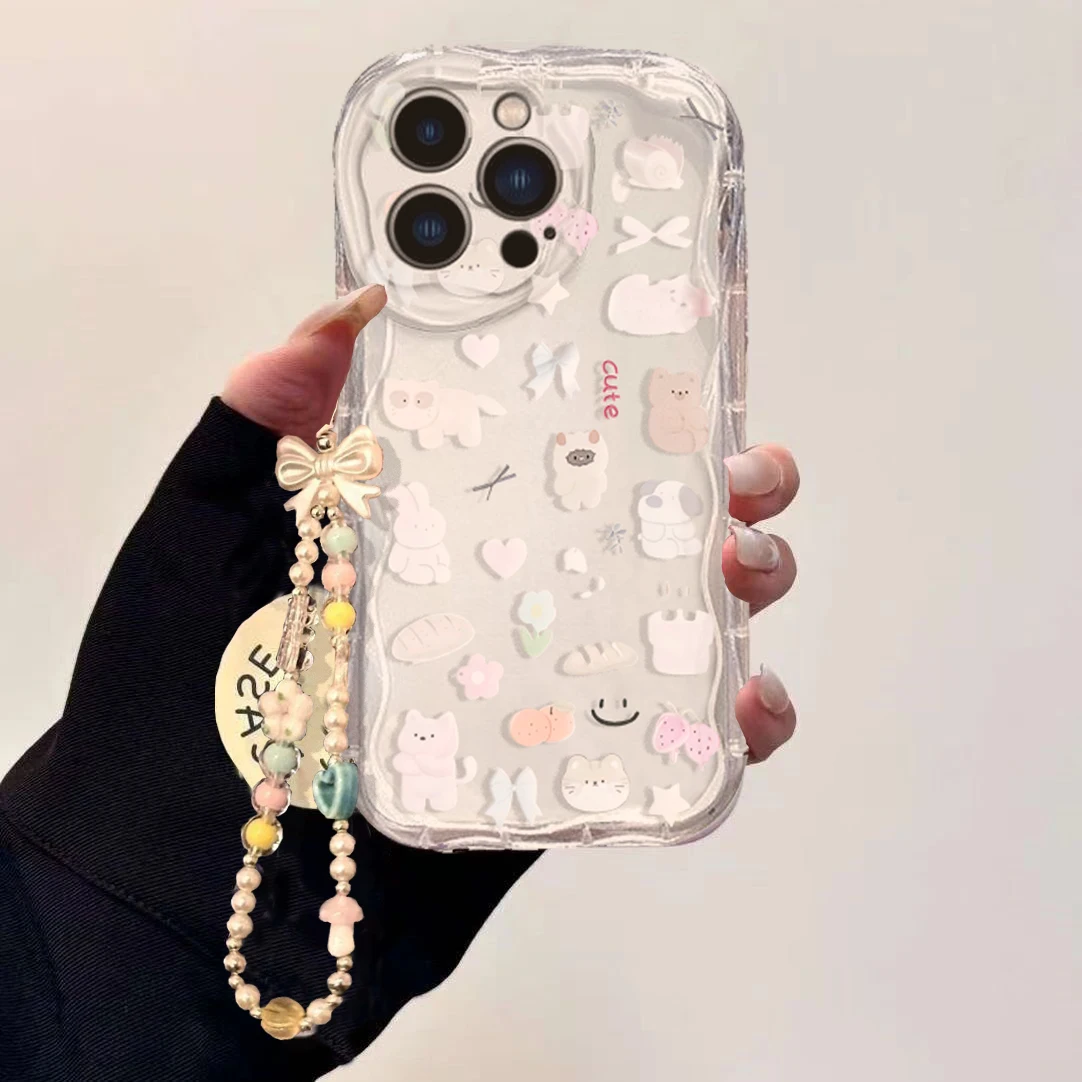 Cute Cat Bow Wrist Chain Case  - đánh giá và giá Cute Cartoon Wrist Strap Silicone Case