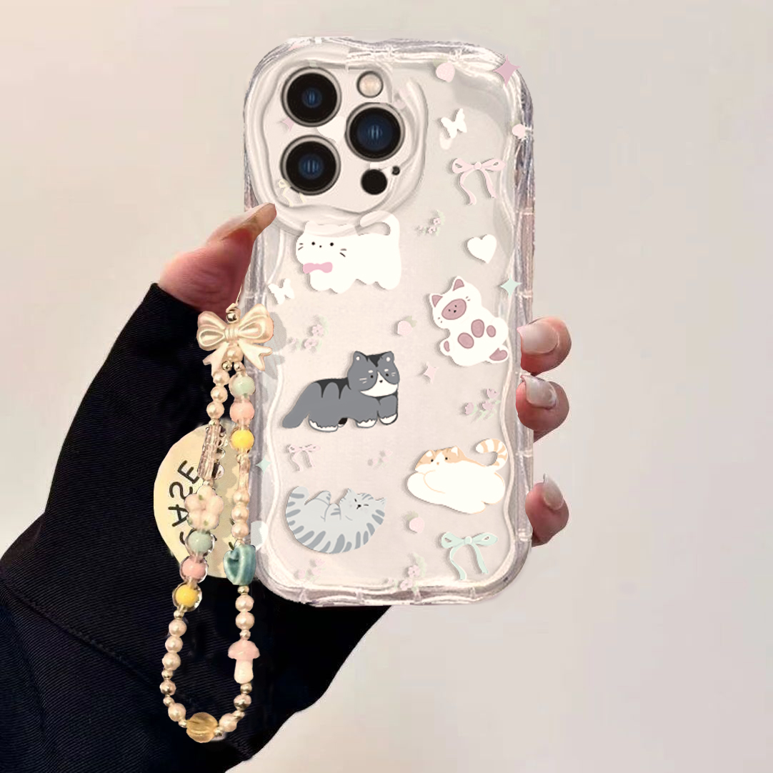 Cute Cat Bow Wrist Chain Case  - đánh giá và giá Cute Cartoon Wrist Strap Silicone Case