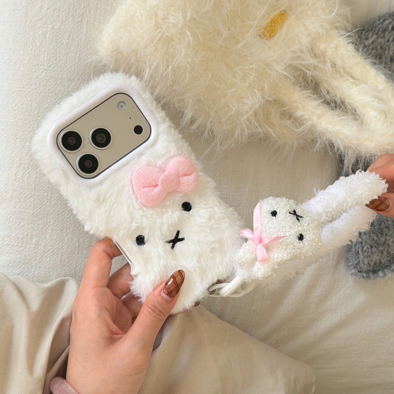 Cute cartoon White Fluffy fur  - đánh giá và giá Cute Cartoon Wrist Strap Silicone Case