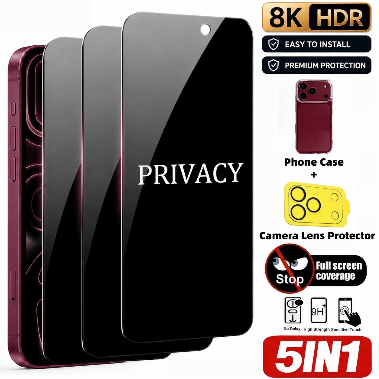 [5 Pcs Set] 3 Pcs Privacy Temp - đánh giá và giá Anti Spy Privacy Glass Case