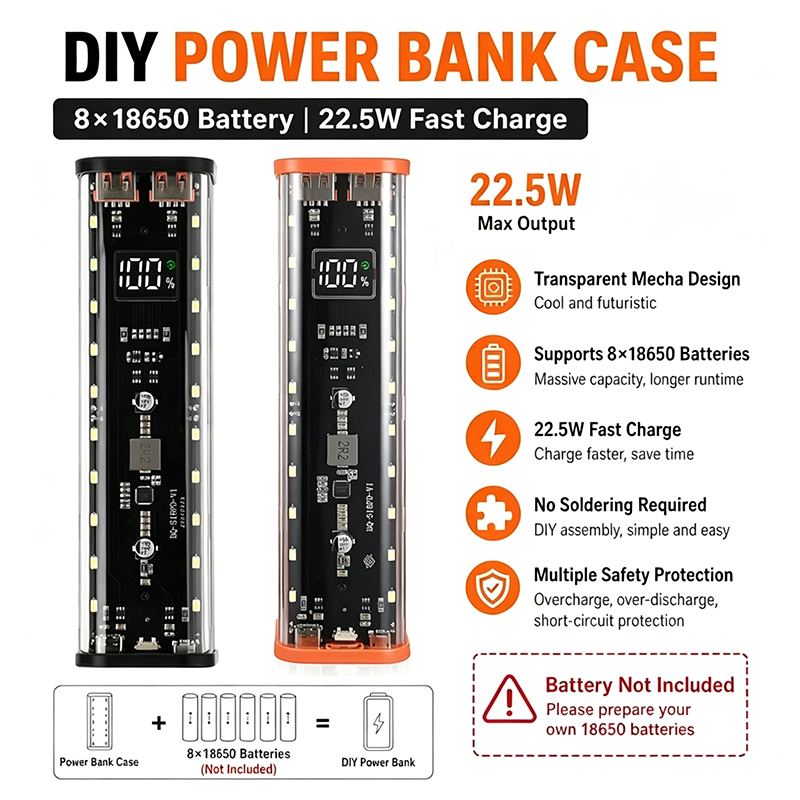 USB Type C Port Design 8X18650 - đánh giá và giá Power Banks