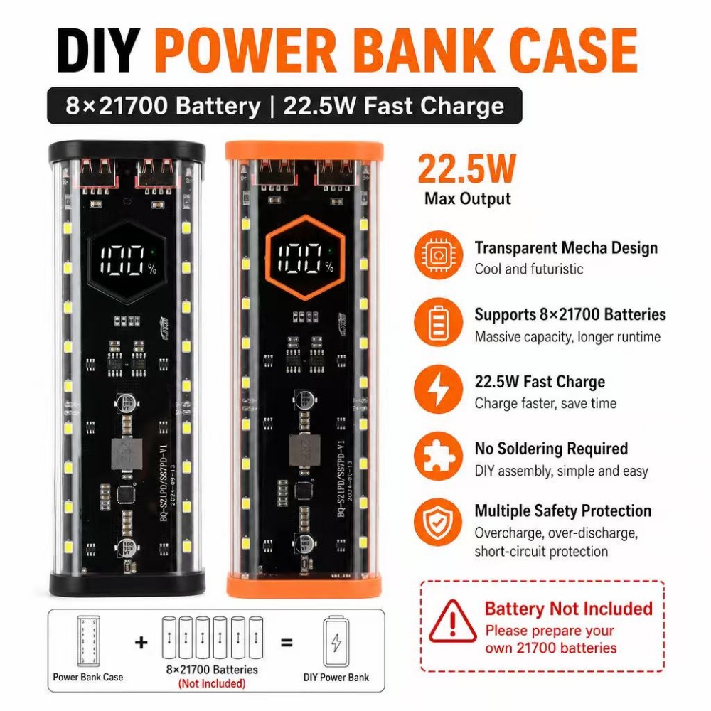 8*21700 Battery Case 22.5W Fas - đánh giá và giá Power Banks